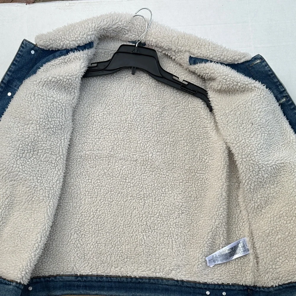 New Guess Denim Jacket with Sherpa Collar SZ XXL